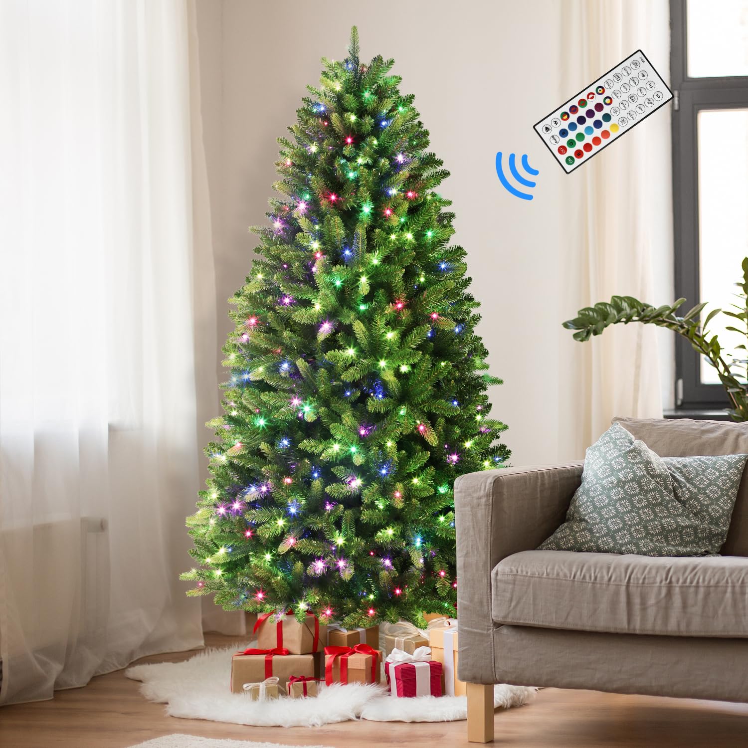 4ft Prelit Premium Artificial Hinged Full Christmas Tree with Remote Control, Timer, 260 Pre-Lit New Upgraded Multi-Color RGB Lights, 685 Branch Tips, Perfect Choice for Xmas Decoration, 4FT - SHareconn