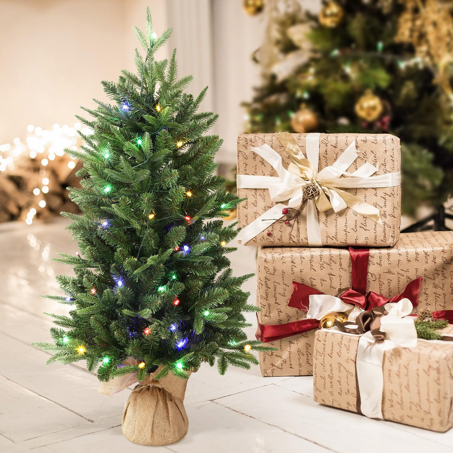 2 ft Small Mini Prelit Artificial Christmas Tree with Color LED Lights