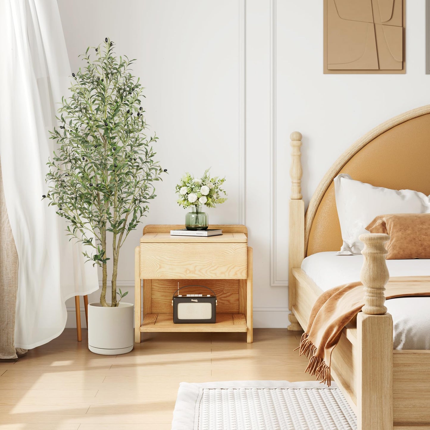 Alupssuc 4FT Artificial Olive Tree, Faux Olive Tree with Curved Trunk & Lifelike Leaves in White Pots, 120cm