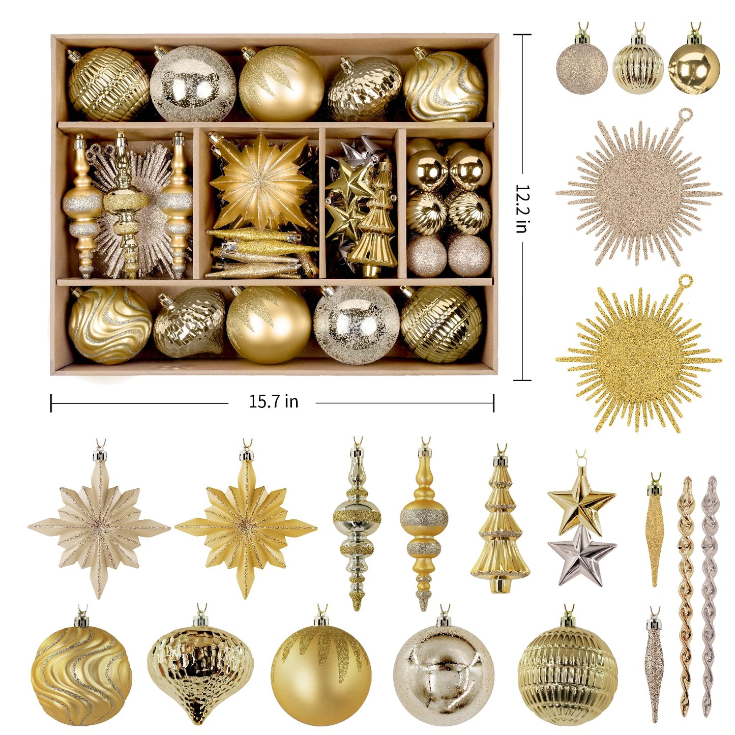 80pcs Christmas Balls Ornaments Set with Hanging Strings, Deep and Light Gold - SHareconn