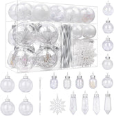 52pcs Clear Shatterproof Plastic Christmas Balls Ornaments Set - SHareconn