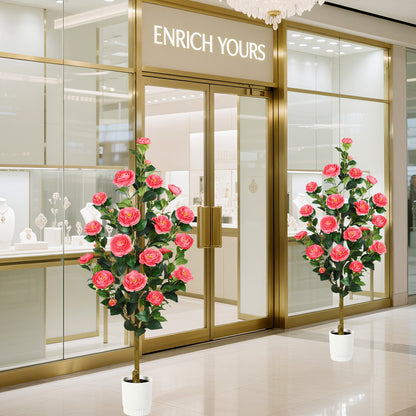 2 Pack Faux Pink Camellia Tree, 3FT/4FT