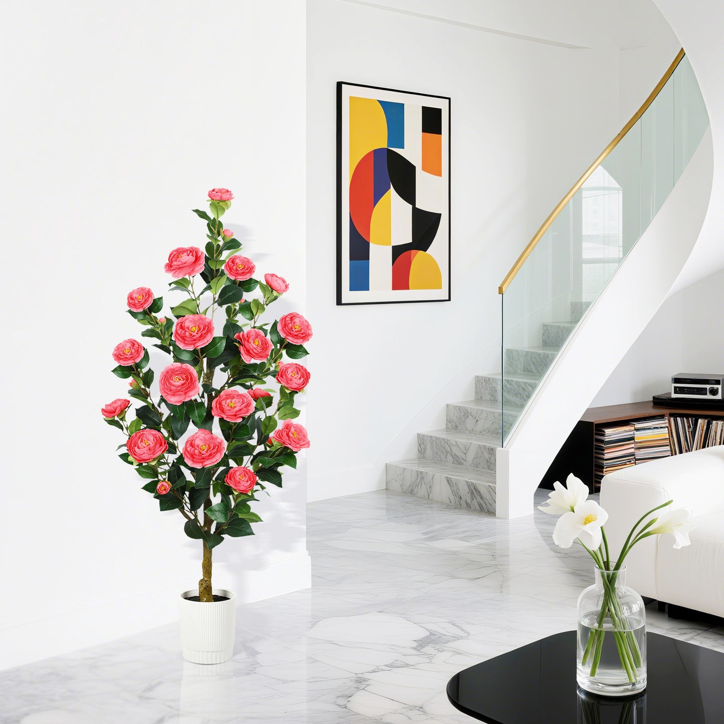 2 Pack Faux Pink Camellia Tree, 3FT/4FT