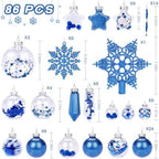 86pcs Blue Shatterproof Plastic Clear Christmas Balls Ornaments Set - SHareconn