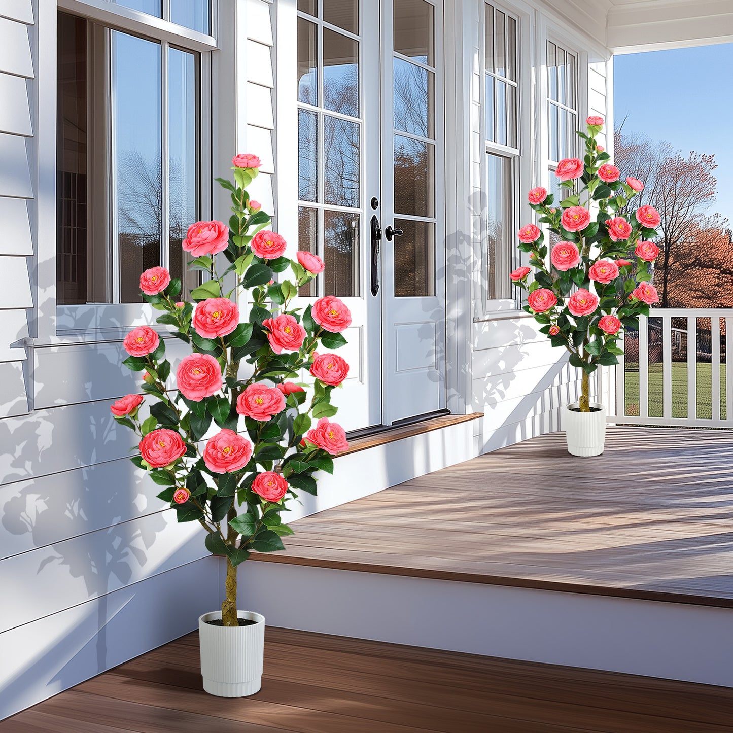 2 Pack Faux Pink Camellia Tree, 3FT/4FT