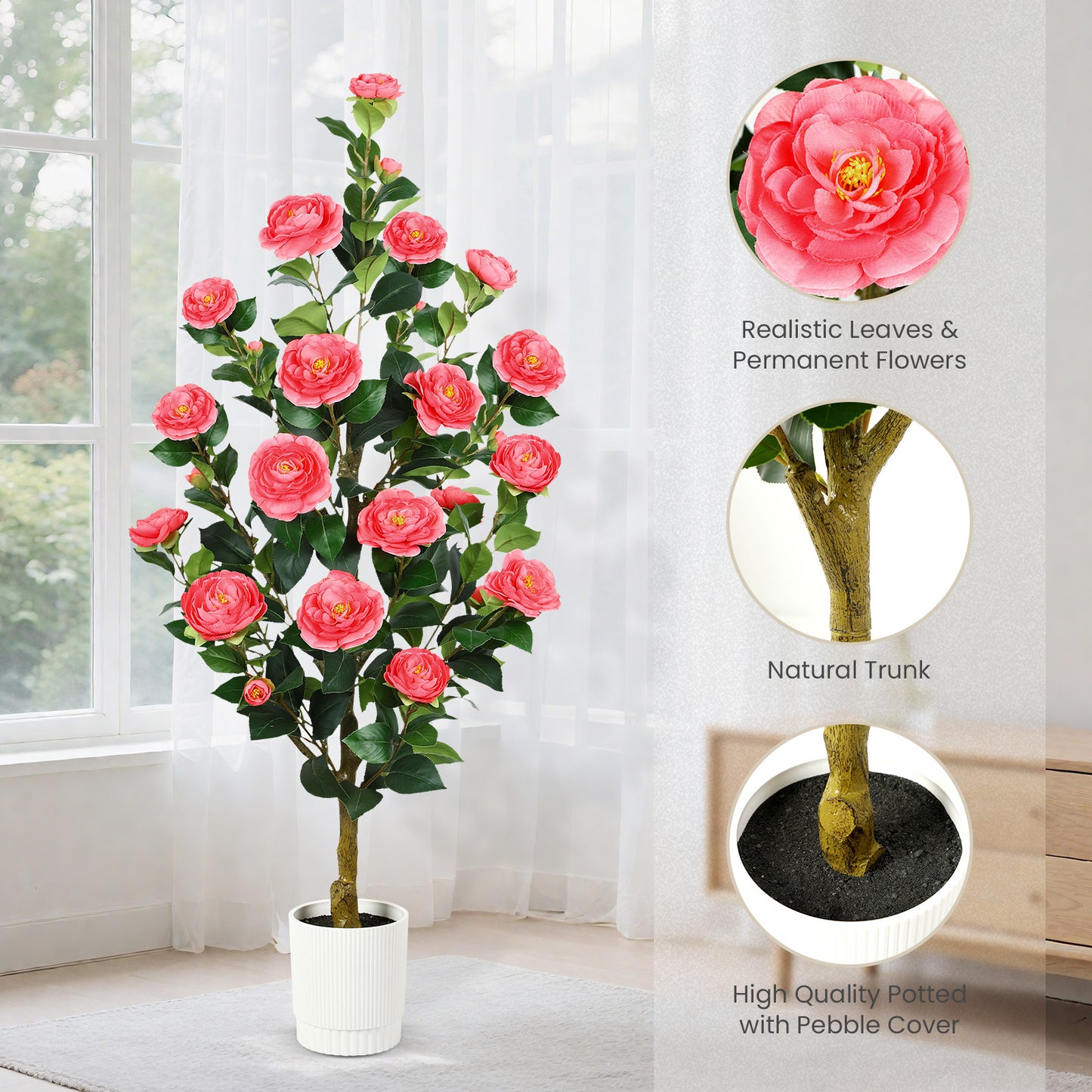 2 Pack Faux Pink Camellia Tree, 3FT/4FT
