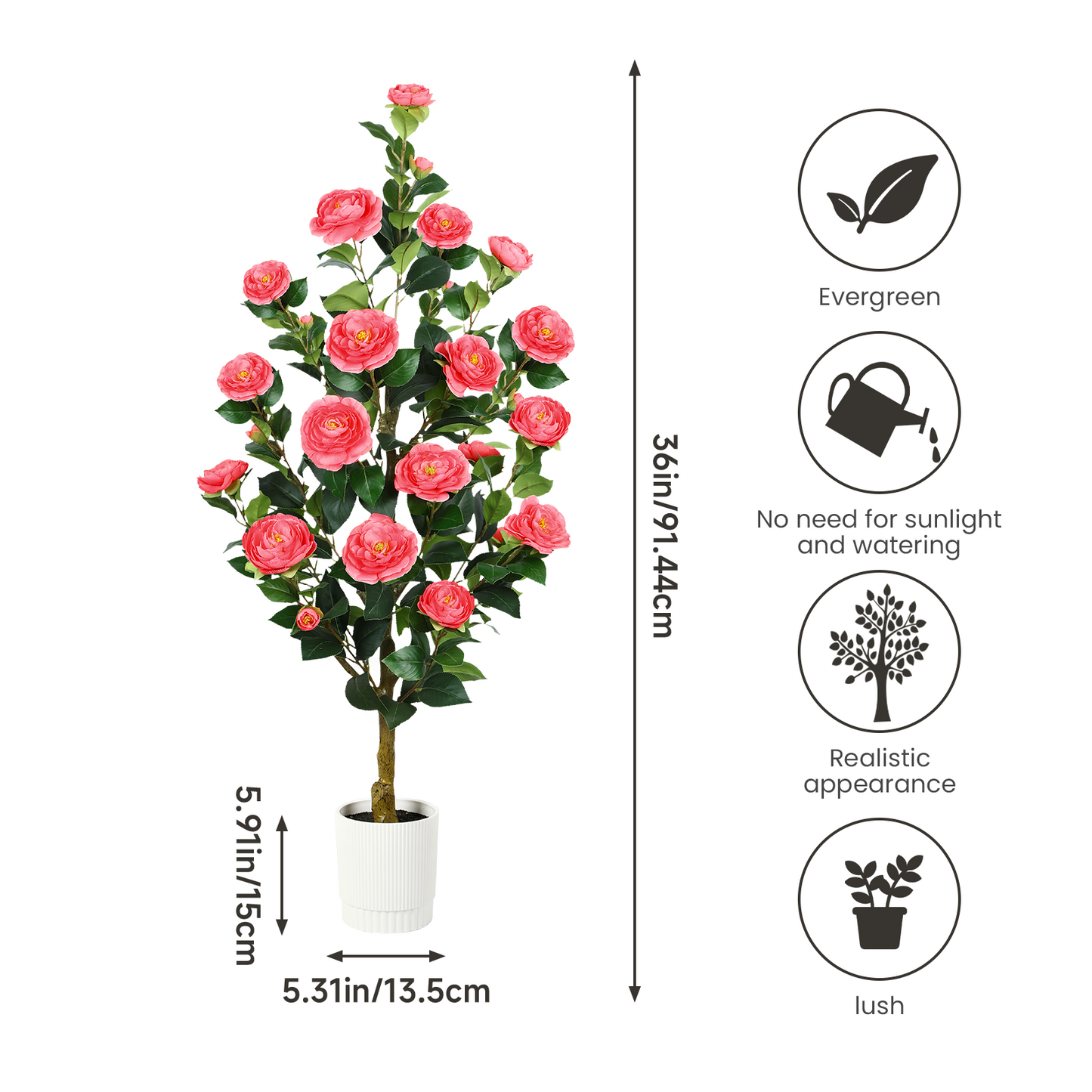 2 Pack Faux White/Pink/Orange Camellia Tree, 3FT/4FT