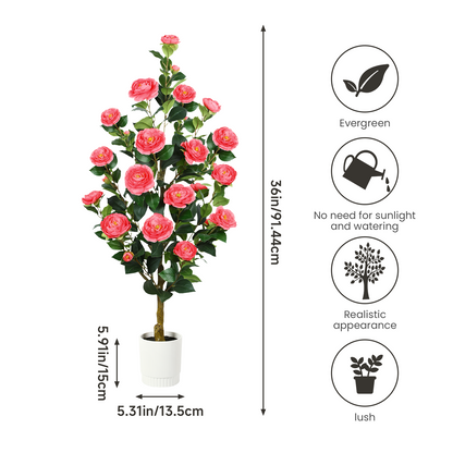 2 Pack Faux White/Pink/Orange Camellia Tree, 3FT/4FT