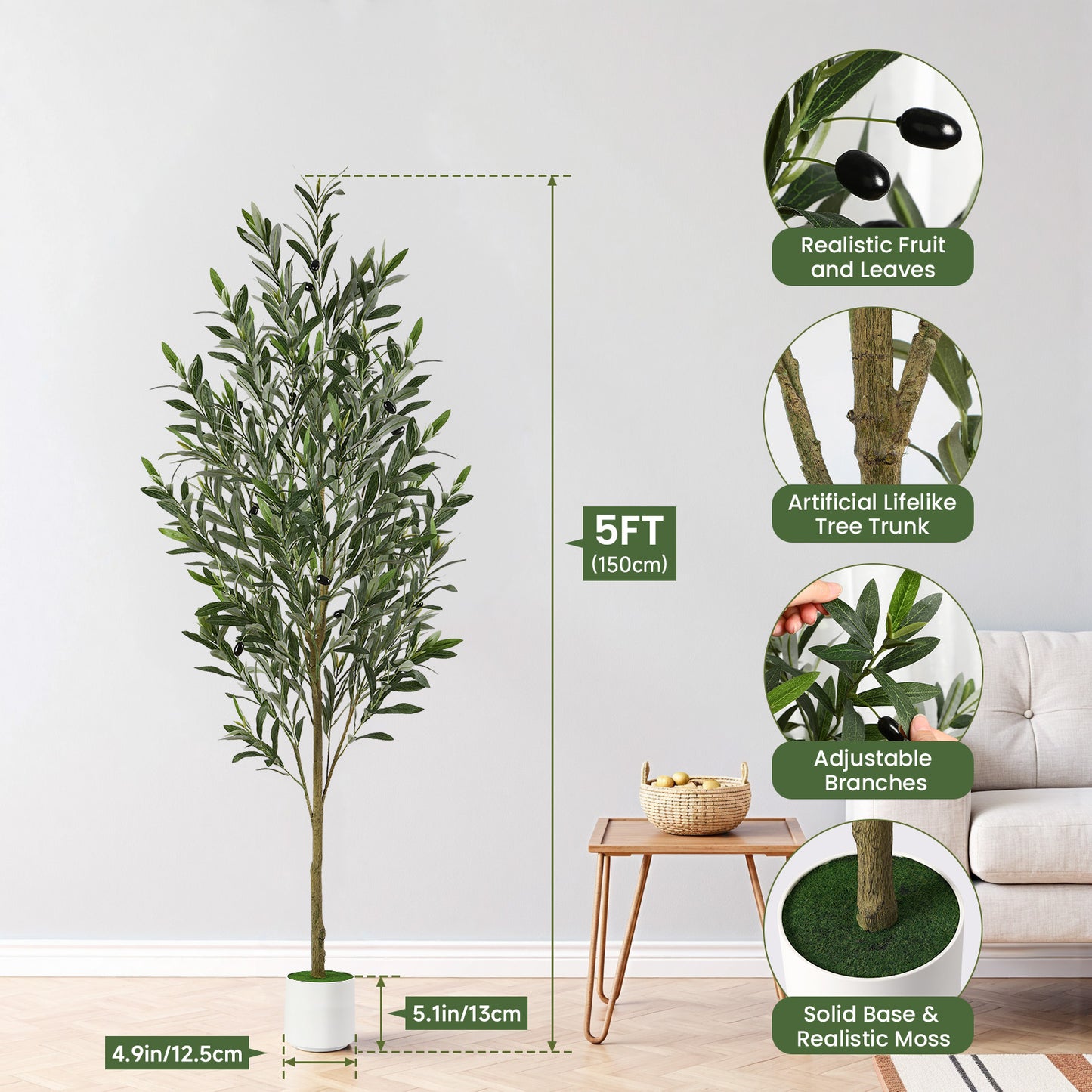 Artificial Olive Tree with Elegant White Pot  5FT/6FT/7FT/8FT