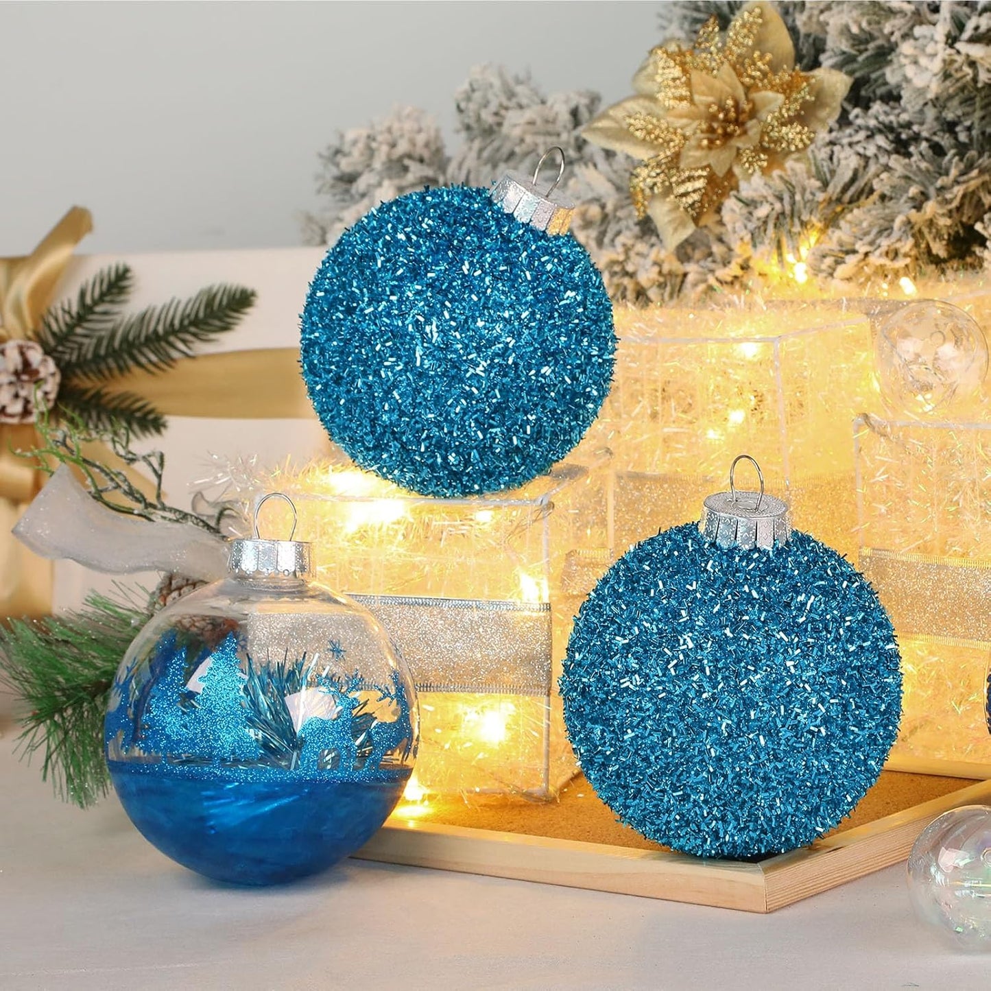 SHareconn 120mm/4.72" Large Christmas Balls Ornaments for Christmas Tree, 4 Pcs Shatterproof Plastic Baubles Blue Christmas Decorations for Xmas Tree Decor Holiday Party with Hanging Strings, Blue - SHareconn