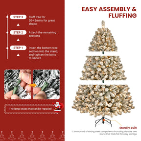 6ft Prelit Warm White Lights Snow Flocked Artificial Holiday Christmas Tree - SHareconn