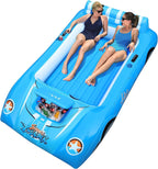 Alupssuc XL Inflatable Pool Floats Double Lounger Adult Size with Ice Bucket, 102" x 63" Extra Large and Thick Convertible Raft for Swimming Pool, Beach Tanning & Lake Floats with Headrest, Blue&White