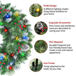 24 Inch Snow Prelit Artificial Christmas Wreath with 15" Hanger Color Changing Lights and Timer by Remote Control - SHareconn