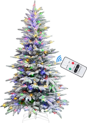 6ft Prelit Artificial Hinged Snow Flocked Christmas Tree