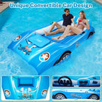 Alupssuc XL Inflatable Pool Floats Double Lounger Adult Size with Ice Bucket, 102" x 63" Extra Large and Thick Convertible Raft for Swimming Pool, Beach Tanning & Lake Floats with Headrest, Blue&White