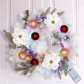 24 Inch Snow Prelit Artificial Christmas Wreath with 15" Hanger Color Changing Lights and Timer by Remote Control - SHareconn