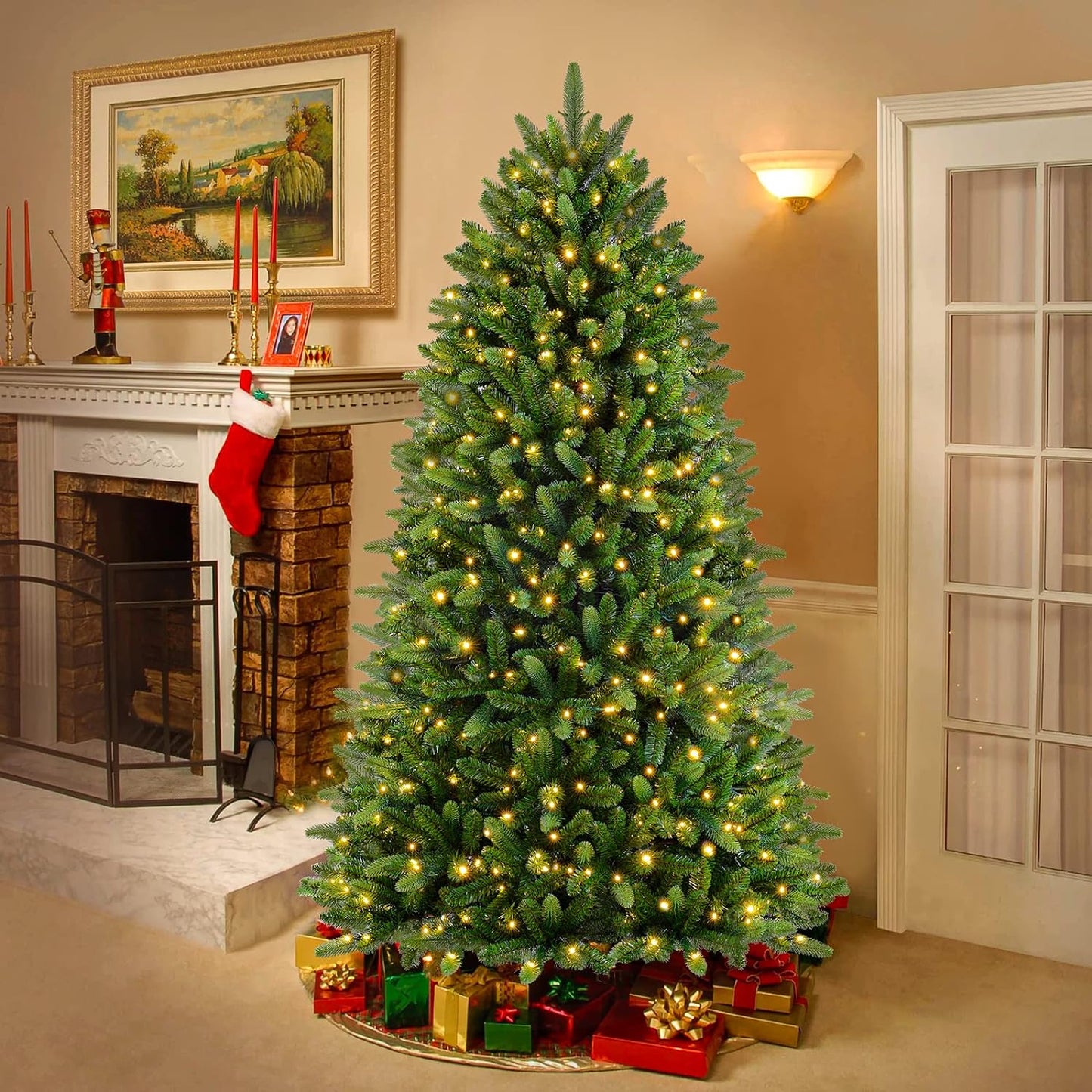 6ft Prelit Premium Artificial Hinged Full Christmas Tree with Remote Control & Timer