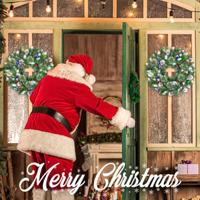 24 Inch Snow Prelit Artificial Christmas Wreath with 15" Hanger Color Changing Lights and Timer by Remote Control - SHareconn