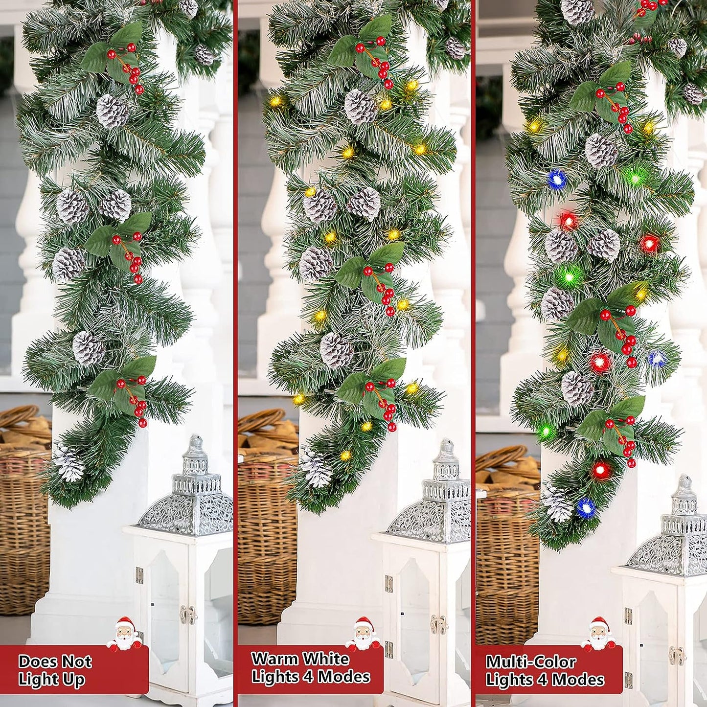 9FT Prelit Artificial Christmas Garland with Color Changing Lights and Timer by Remote Control - SHareconn