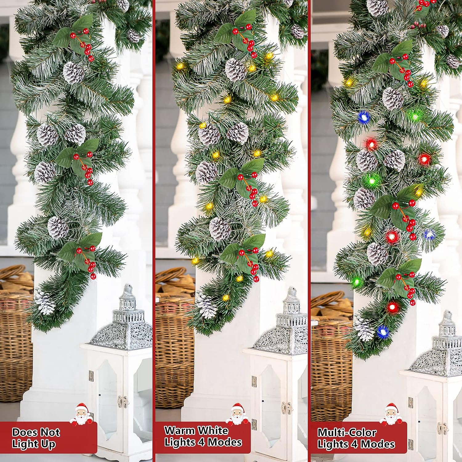 9FT Prelit Artificial Christmas Garland with Color Changing Lights and Timer by Remote Control - SHareconn