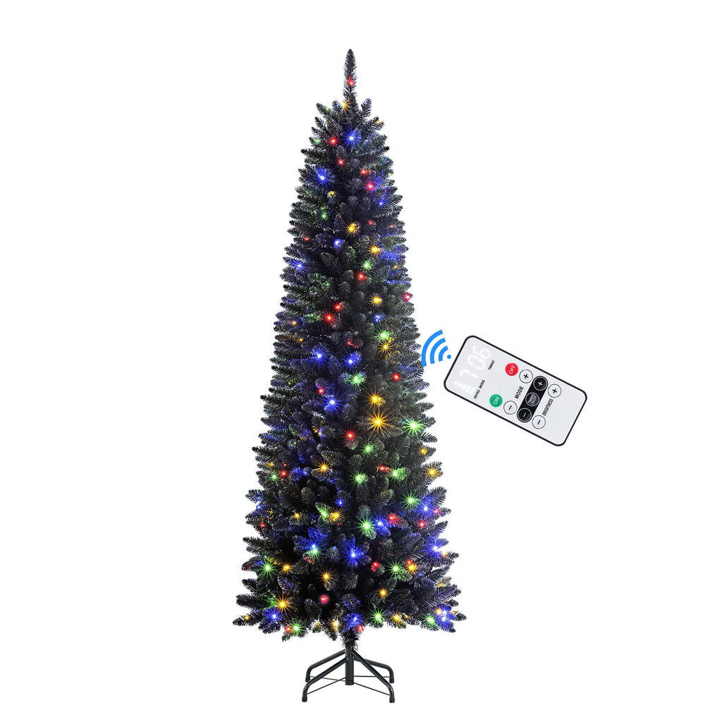 SHareconn 4ft Premium Prelit Artificial Hinged Slim Pencil Christmas Tree with Remote Control, 100 Warm White & Multi-Color Lights, Full Branch Tips, First Choice Decorations for X-mas, 4 FT, Black - SHareconn