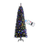 SHareconn 4ft Premium Prelit Artificial Hinged Slim Pencil Christmas Tree with Remote Control, 100 Warm White & Multi-Color Lights, Full Branch Tips, First Choice Decorations for X-mas, 4 FT, Black - SHareconn