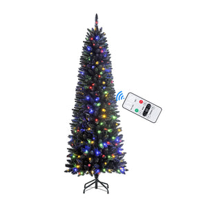 SHareconn 4ft Premium Prelit Artificial Hinged Slim Pencil Christmas Tree with Remote Control, 100 Warm White & Multi-Color Lights, Full Branch Tips, First Choice Decorations for X-mas, 4 FT, Black - SHareconn