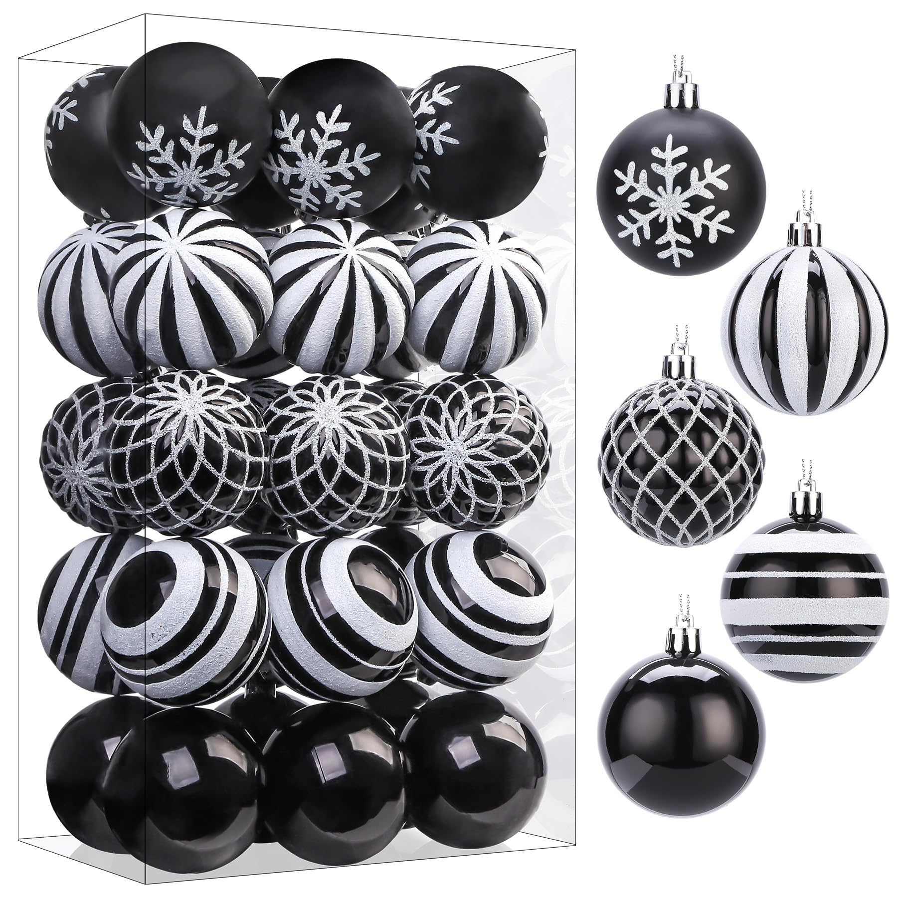 30ct 8CM Black & White Christmas Tree Balls Ornaments