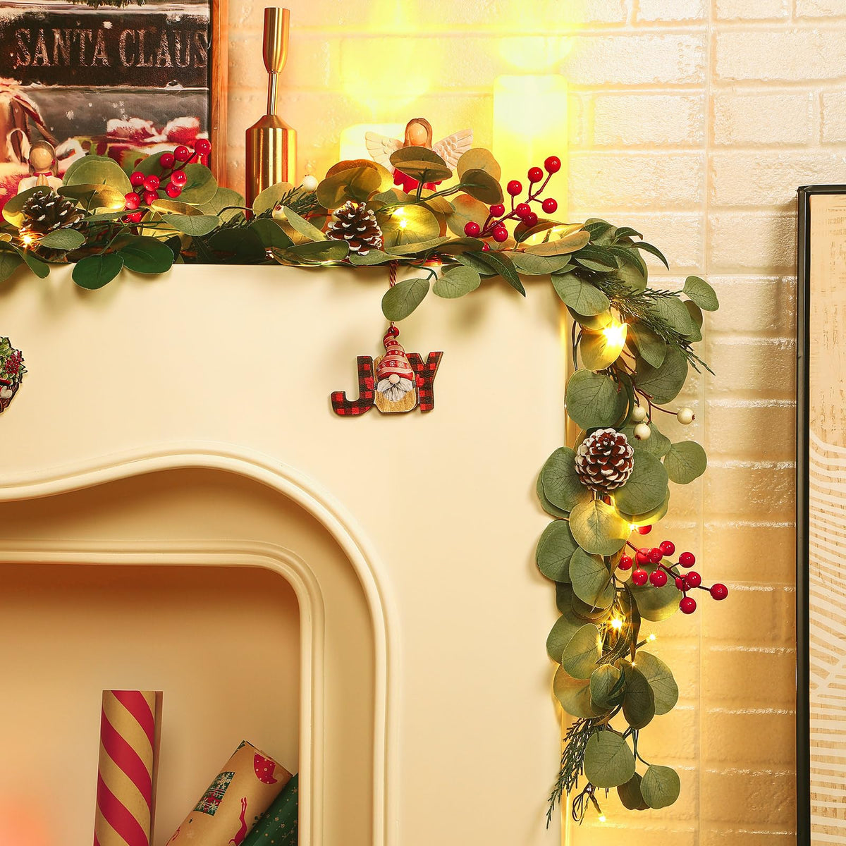 9ft Prelit Multi-Color Lights/Battery Operated Artificial Eucalyptus Christmas Garland