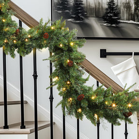 9FT Pre-lit Christmas Garland Multi-Color Battery-Operated LED Lights