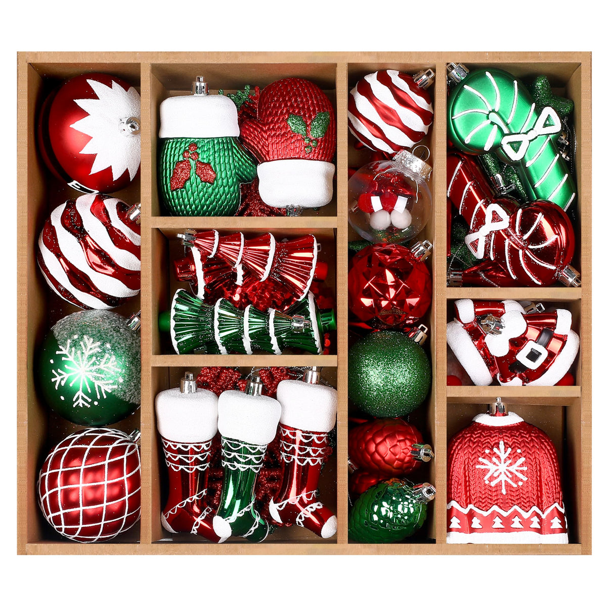 85ct RedGreenWhite Christmas Balls Ornaments Set with Hanging Strings