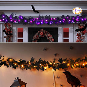 2 Pcs Halloween Black Garlands Decorations with Color Lights and Timer-6FT - SHareconn