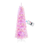 4ft Premium Prelit Warm White & Multi-Color Lights Artificial Hinged Slim Pencil Christmas Tree with Remote - SHareconn