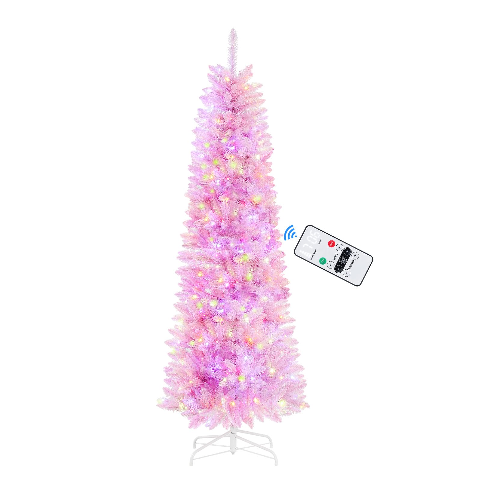4ft Premium Prelit Warm White & Multi-Color Lights Artificial Hinged Slim Pencil Christmas Tree with Remote - SHareconn