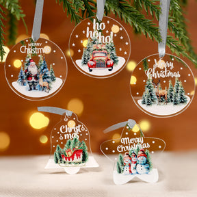 5Pcs Christmas Classic 3.54 Inch Acrylic Christmas Ornaments Set
