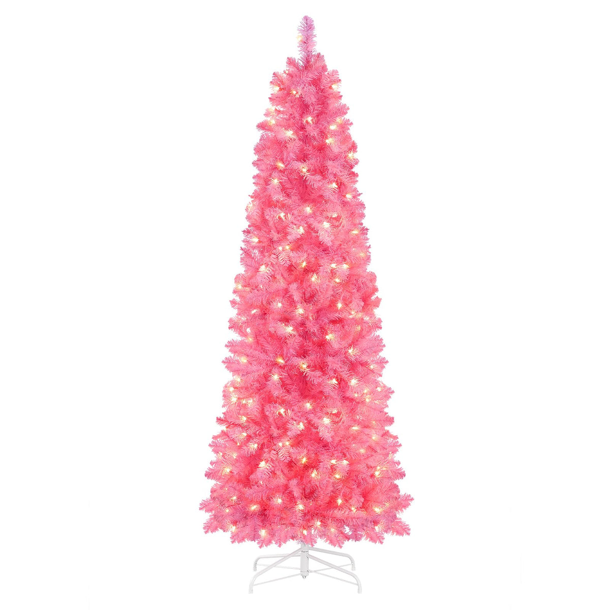 Hareconn 4ft Prelit Artificial Hinged Slim Pencil Christmas Tree with Warm White Lights, Full Branch Tips, Perfect Choice Decoration for Xmas Holiday, 4 FT, Pink - SHareconn