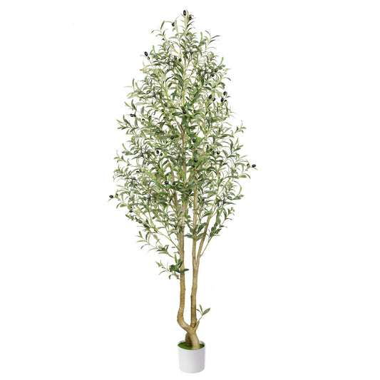 Alupssuc 4FT Artificial Olive Tree, Faux Olive Tree with Curved Trunk & Lifelike Leaves in White Pots, 120cm