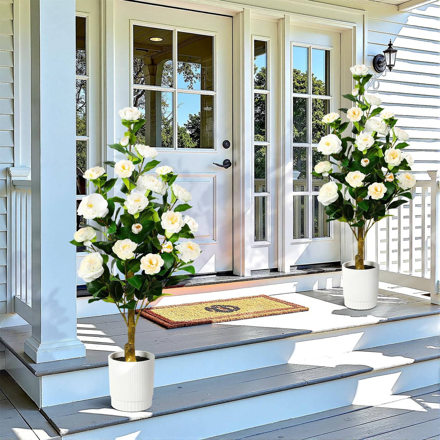 2 Pack Faux White/Pink/Orange Camellia Tree, 3FT/4FT