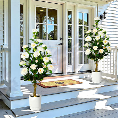 2 Pack Faux White/Pink/Orange Camellia Tree, 3FT/4FT