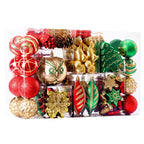 96pcs Red Green & Gold Forest Theme and Animal Designs Christmas Tree Ornaments Set