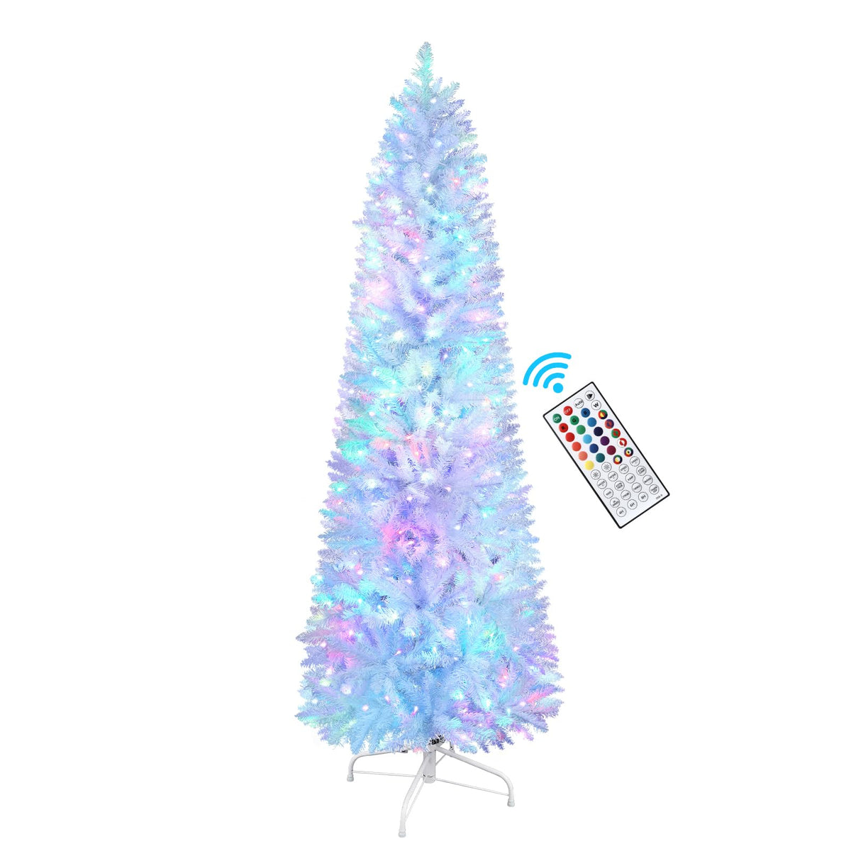SHareconn 6ft Prelit Artificial Hinged Slim Pencil Christmas Tree, with Remote Controlled Multi-Color RGB Lights, Full Branch Tips, Perfect Choice Decoration for Xmas Holiday, 6 FT, White - SHareconn