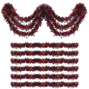 6 pcs Total 50 FT Halloween Tinsel Garland with Pirate Skull Sequins Metallic Shiny Twist Garland (Black&Orange&Purple) - SHareconn