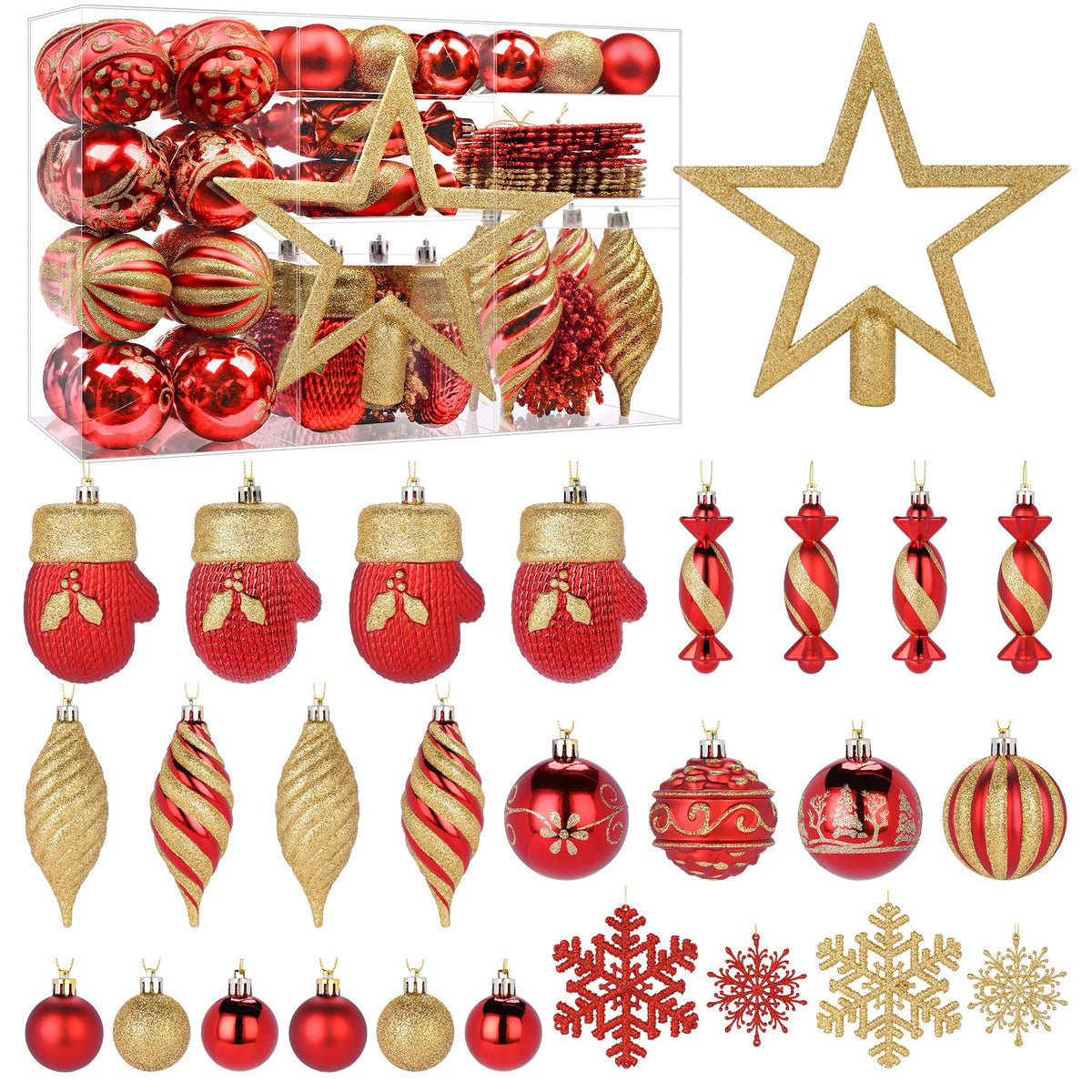 80pcs Red & Gold Christmas Balls Ornaments Set with Lanyards