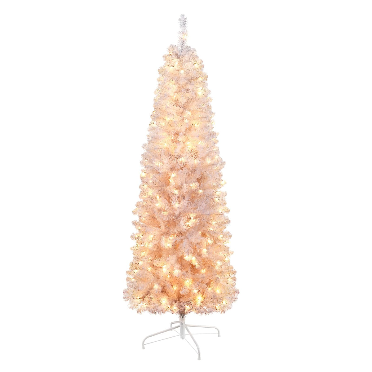 SHareconn 6ft Prelit Artificial Hinged Slim Pencil Christmas Tree with Warm White Lights, Full Branch Tips, Perfect Choice Decoration for Xmas Holiday, 6 FT, White - SHareconn