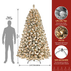 SHareconn 7ft Prelit Snow Flocked Artificial Holiday Christmas Tree with 350 Warm White Lights, Foldable Stand, Full Snow Branch Tips for Home, Office, Party Decoration, 7.5 FT, White - SHareconn