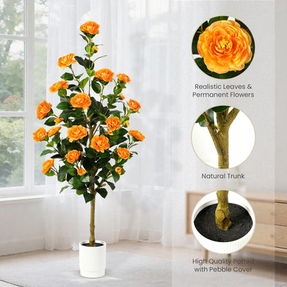 2 Pack Faux Orange Camellia Tree, 3FT/4FT