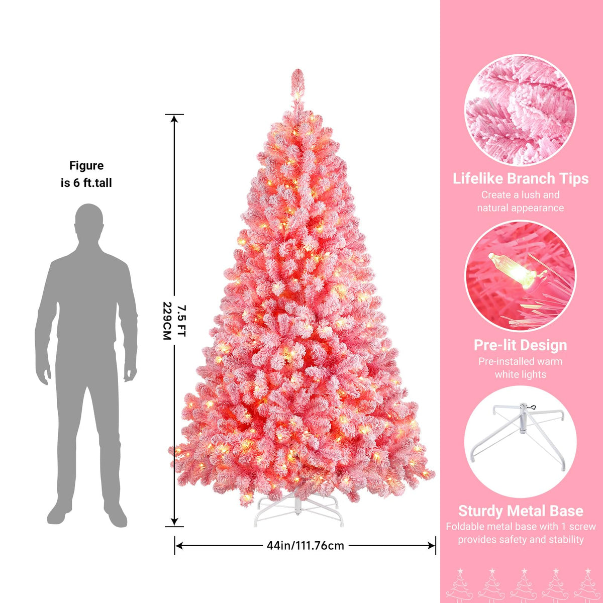 7.5ft Prelit Warm White Lights Snow Flocked Artificial Holiday Christmas Tree