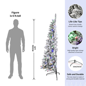 6ft Half Multi-Colored LED Changing Lights Prelit Snow Flocked Artificial Christmas Tree with Remote Control
