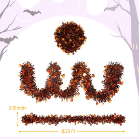 6 Pieces Total 50 FT Halloween Tinsel Garland with Pumpkin Sequins-Black&Orange - SHareconn