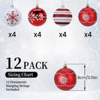 12ct 3.15 Inch Red & White Christmas Tree Balls Ornaments